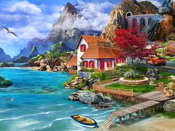 House on the coast in the mountains jigsaw puzzle online
