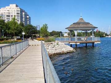 Dock, coastline, boats, bank. jigsaw puzzle online
