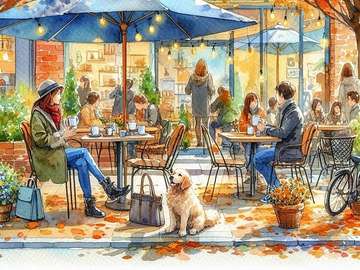 Coffee shop in autumn jigsaw puzzle online