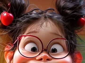 Chic girl, with cherries in hair. online puzzle