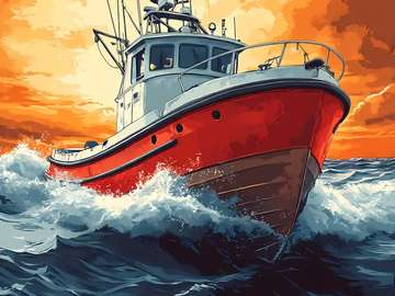 Fisherman's cutter on the rough sea online puzzle